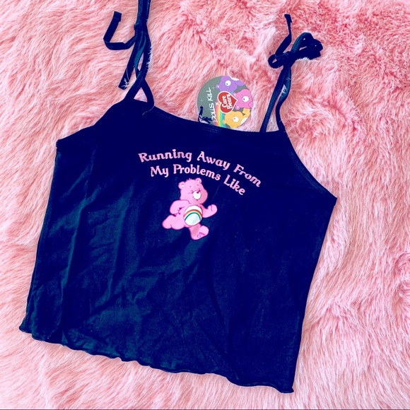 New Care Bears x Dolls Kill Tie Shoulder Crop Tank Top - Picture 1 of 3